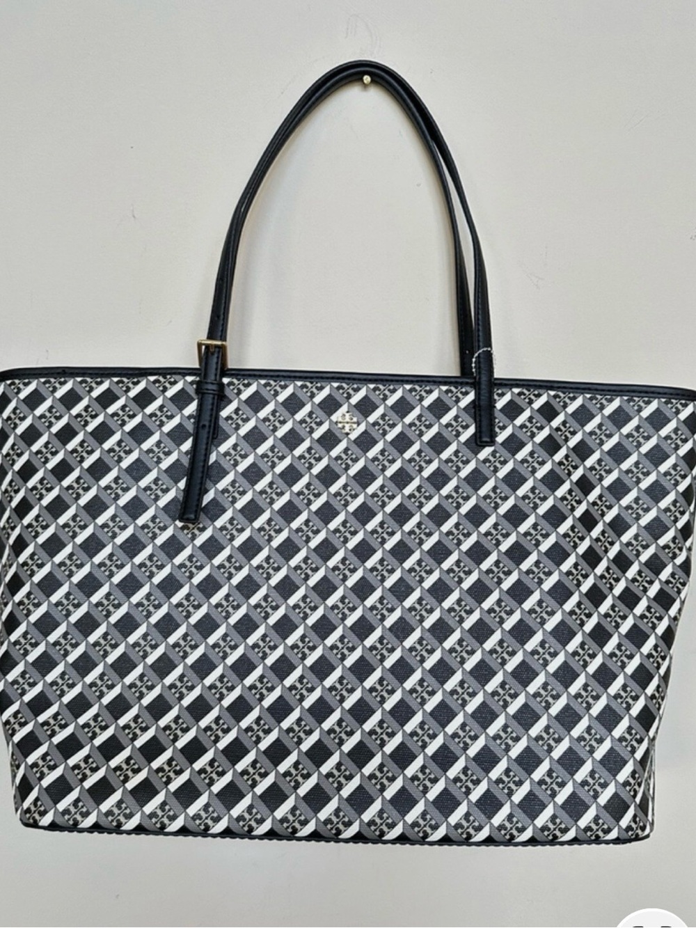 Tory Burch Large Geo Logo Tote  White and Black Pattern - Authentic and New